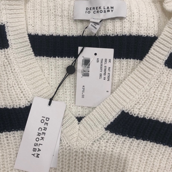 Derek Lam Lace-Up Side V Neck Striped Sweater - Picture 2 of 4